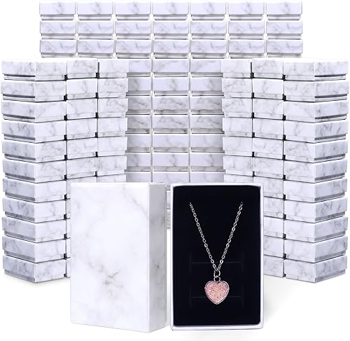 Fumete Caja de regalo de 150 piezas de joyería de cartón a granel, caja de regalo de joyería de mármol, almacenamiento para el día de la madre,