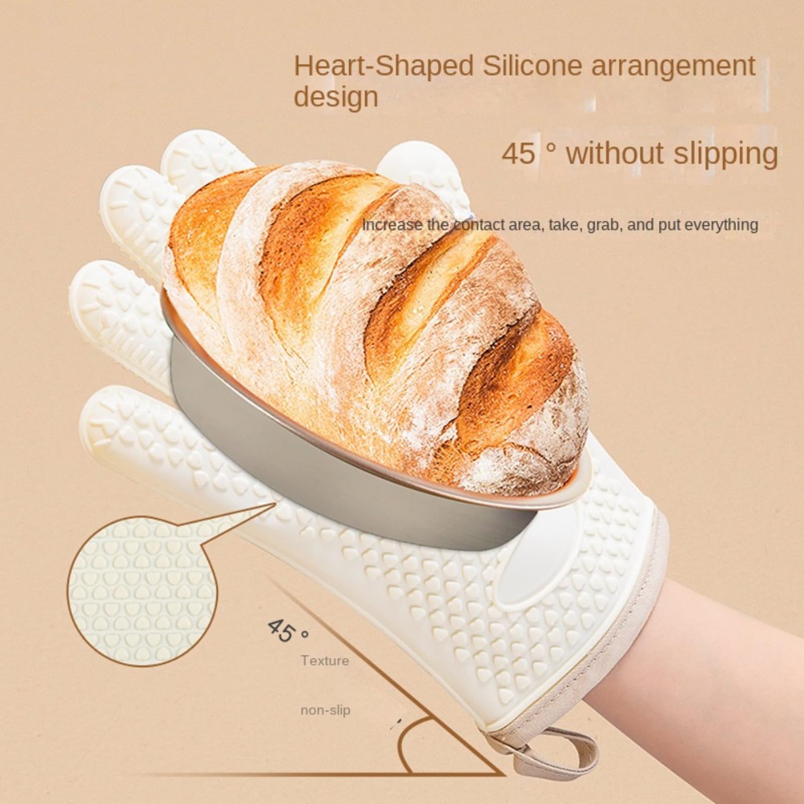Guantes para Asar Resistentes al Calor y al Agua, Manoplas de Silicona para Horno para Barbacoa, Guantes para microondas antiescaldaduras de Cinco Dedos
