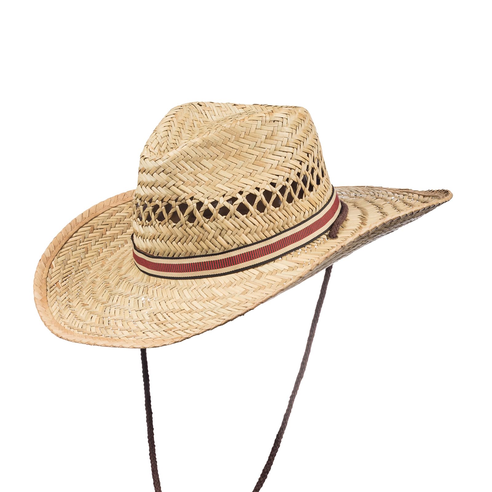 Scippis Joe Chapeau de paille western pour homme et femme - Avec mentonnière - Chapeau d'été aéré à large bord pour le jardinage, l'extérieur et les festivals