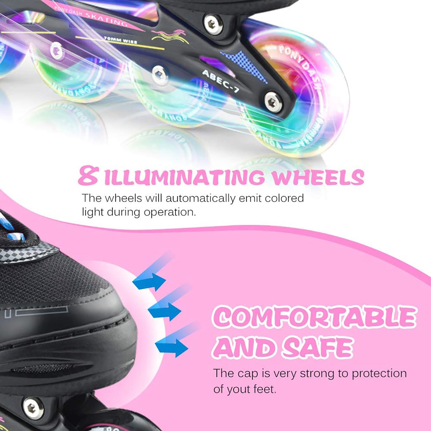 Roller en Ligne Enfant - Roller Enfant Garcon Fille, Roller Lumineuse, 4 Tailles Réglables