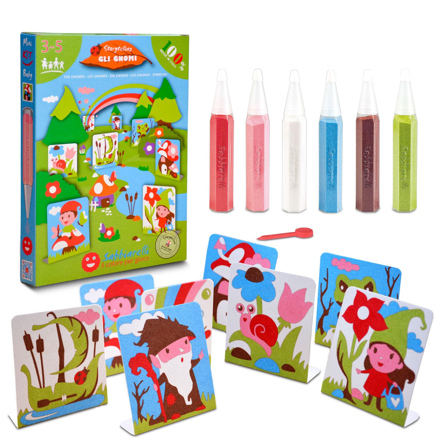 Sabbiarelli Sand-it For Fun - Kit Gli gnomi - Set Lavoretti Creativi: Colora con la Sabbia e Inventa Storie Fantastiche, Regalo di Compleanno Bambini Anni 3+