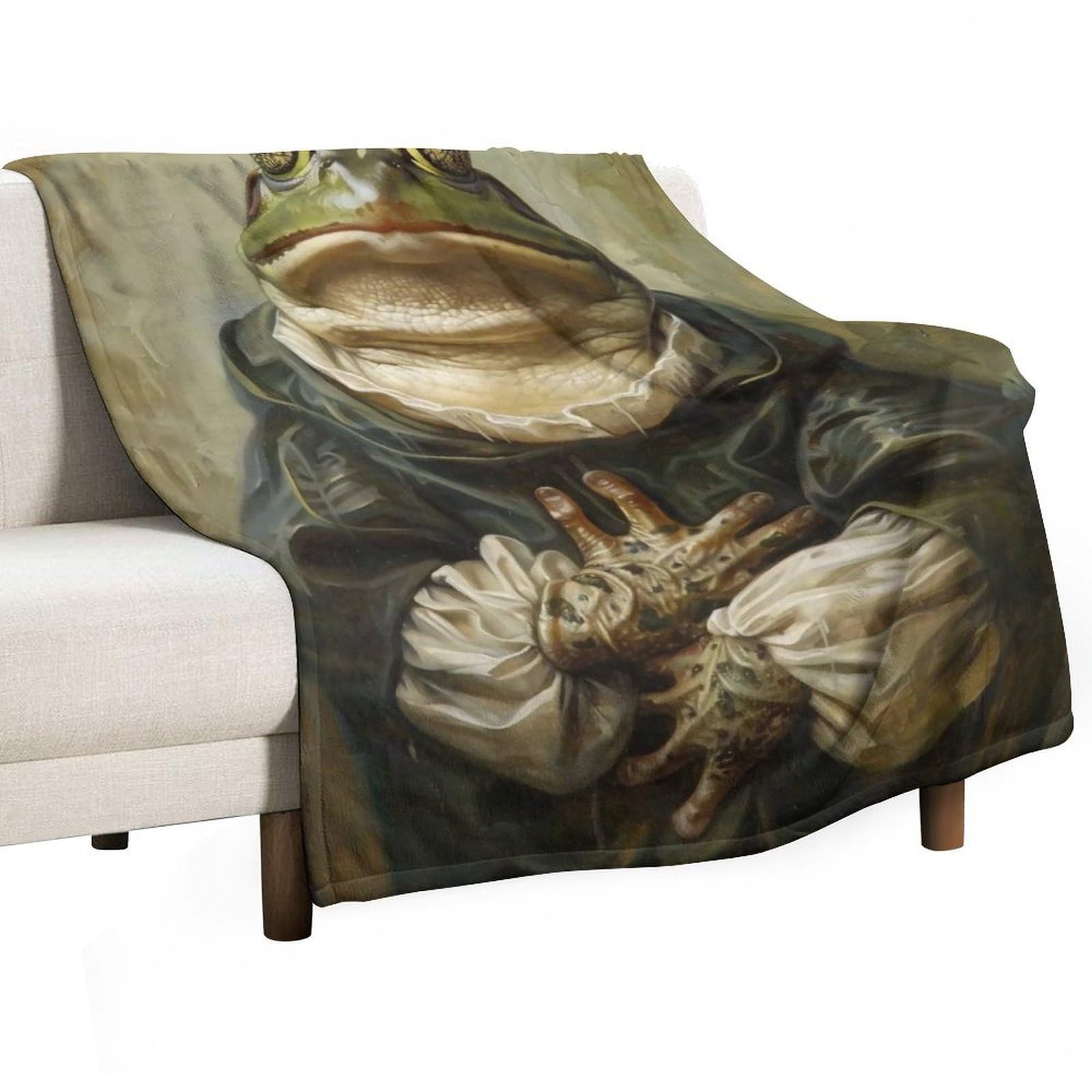 YHGSREUOH Frog Mona Lisa 02 Flannel Blankets Fleece Soft Throw Lightweight Plush Gifts for Couch, Bed, Cozy Sofa Plush, Chair, Lovers 138x175cm(55x70in)
