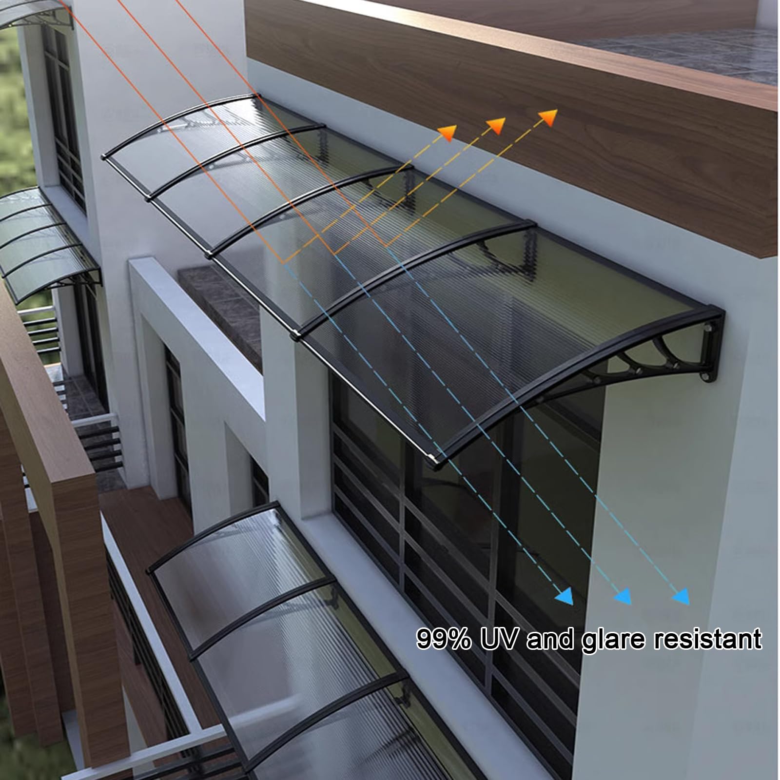 Toldo para puerta exterior, resistente a los rayos UV, cubierta de porche frontal, protección contra la lluvia y la humedad, toldo para exteriores, para entradas, refugio de techo resistente a la