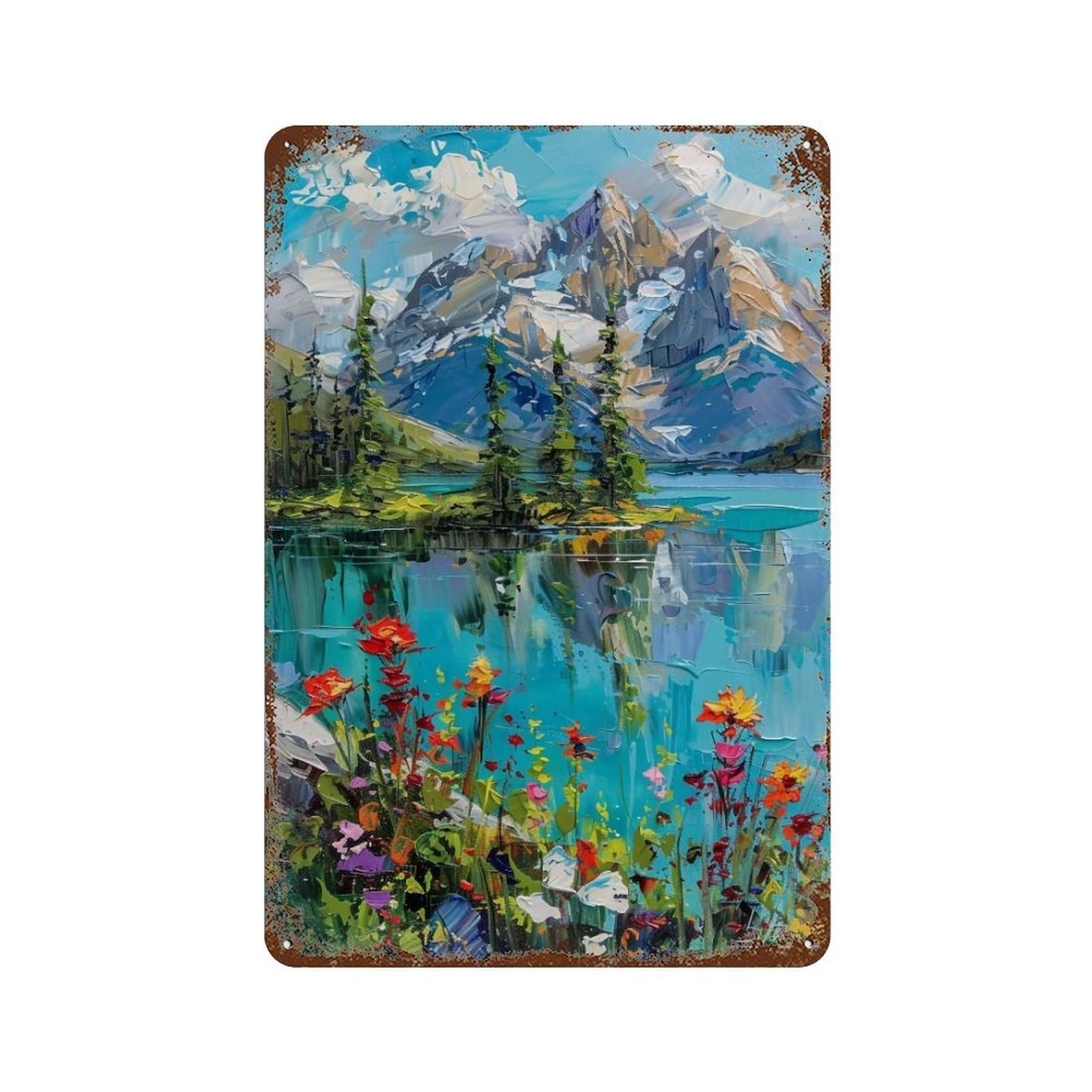 HDURYEYRYY Wildflower Alpine Lake 03 Wall Retro Iron Vintage Art Metal Tin Sign Poster Modern Home Cofffee Club Art Bar Shop Decor Style 30x20cm