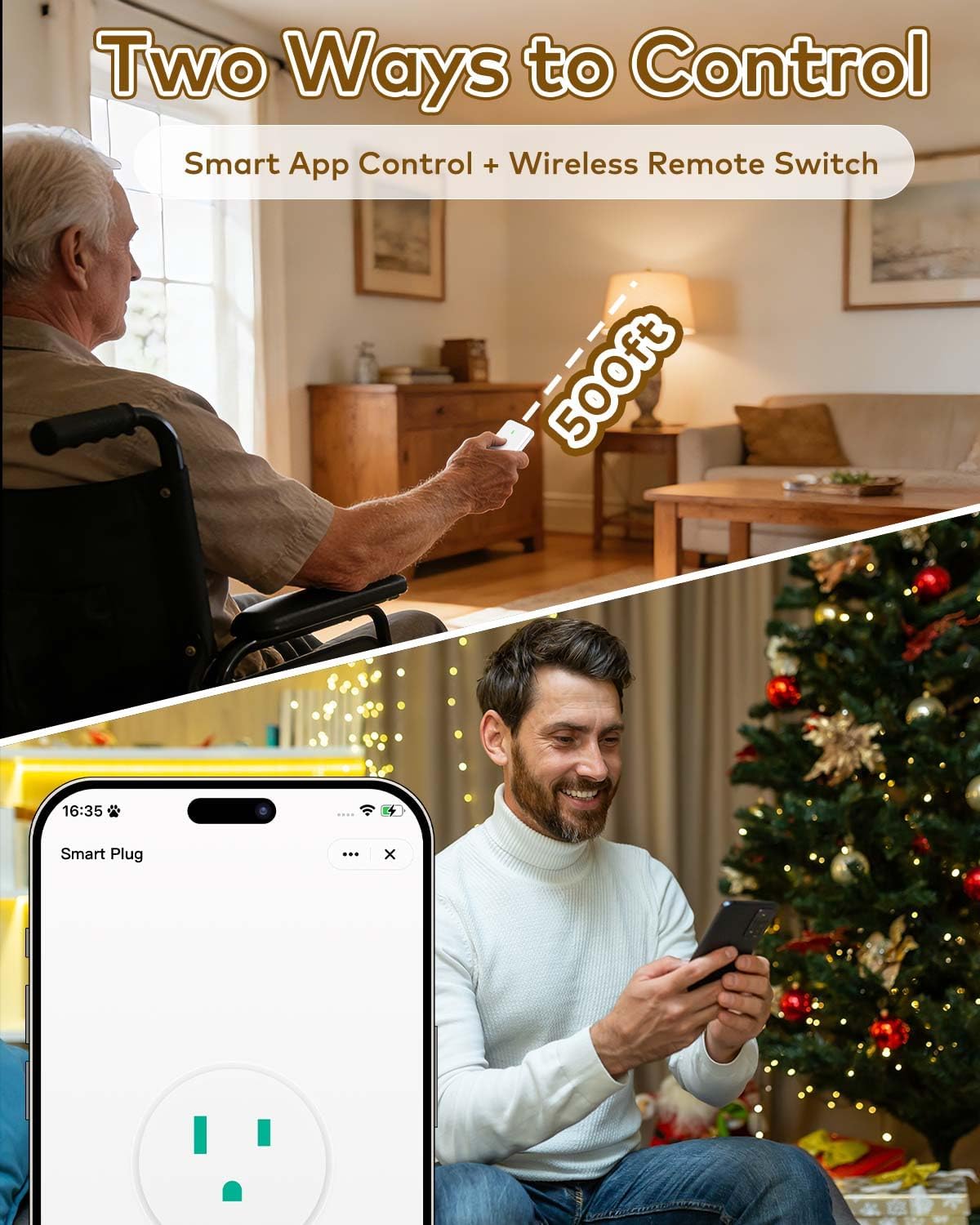Wireless Remote Control Outlet Plug,NineLeaf Smart Outlets for Household,On Off 1 Smart Plug 2 Switches Compatible with Tuya,Alexa and Google Assistant,Timer Outlet,No Wiring,White