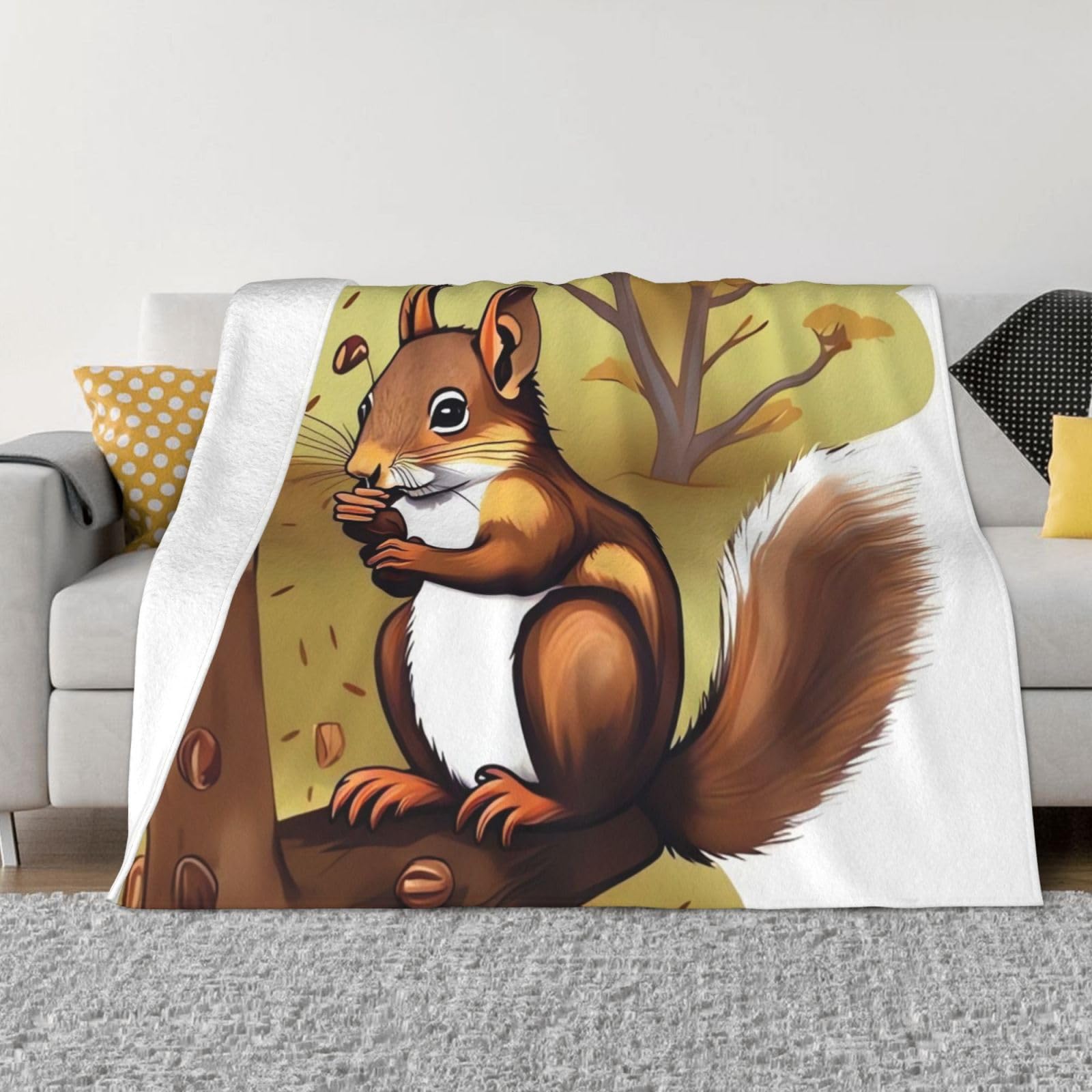 Fodpand Black Nut-Eating Squirrel Flannel Blanket 50"X40" - Ultra-Soft Lightweight Throw Blanket For Bed, Sofa, And Couch - Luxury Air Conditioning Blankets - Cozy Warm Blankets For All Seasons