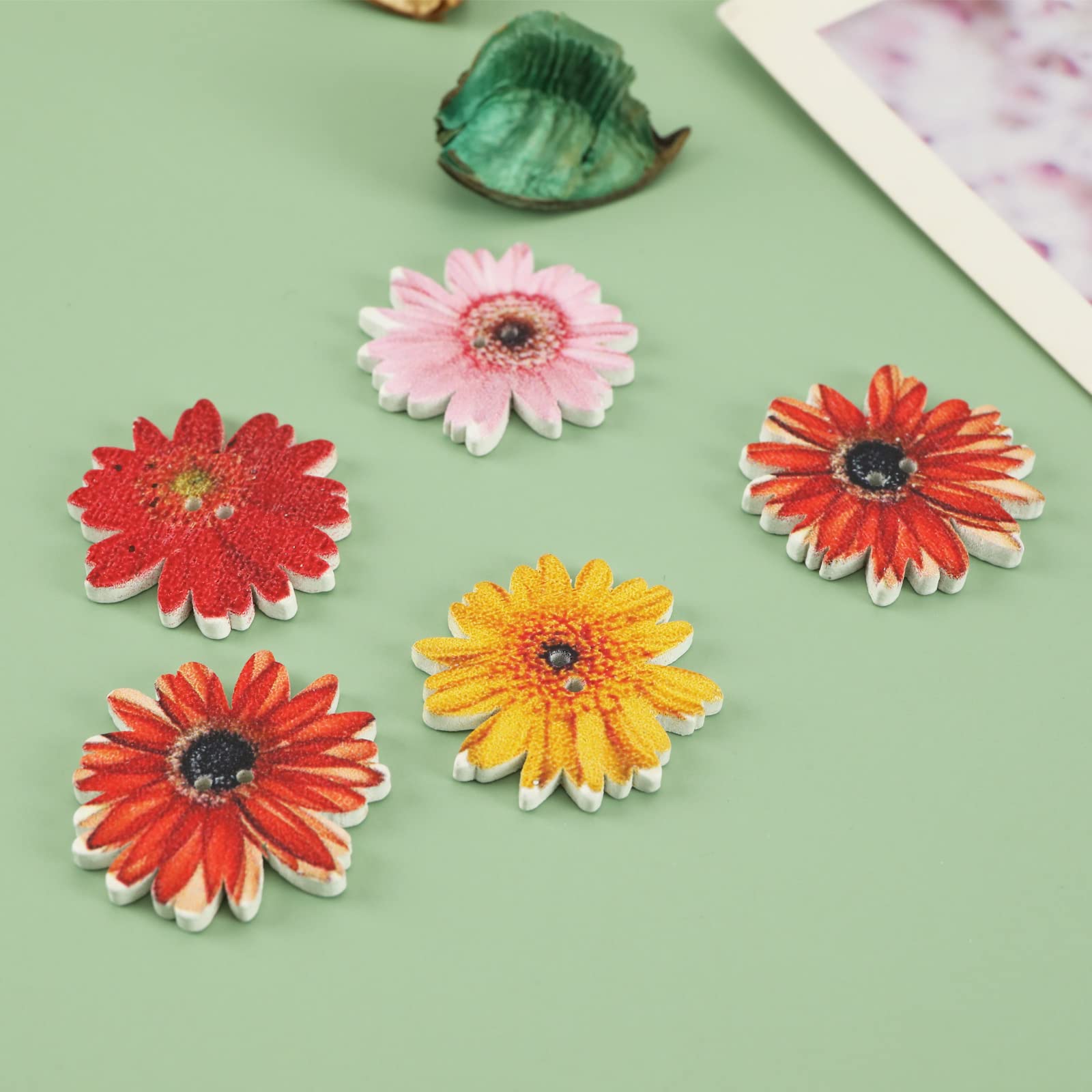 100 PCS Wooden Chrysanthemum Buttons - Colorful Flower Buttons For DIY Crafts, Sewing & Scrapbooking - View #11