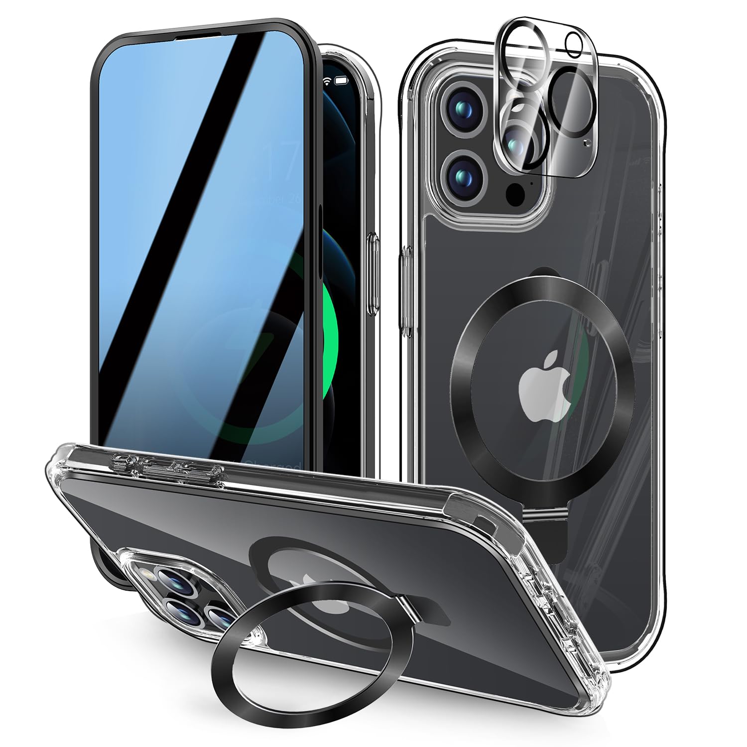[Built-in Anti Peep Screen Protector & Invisible Magnetic Kickstand] Privacy Case for iPhone 12 Pro [With Camera Lens Protector] [Compatible with