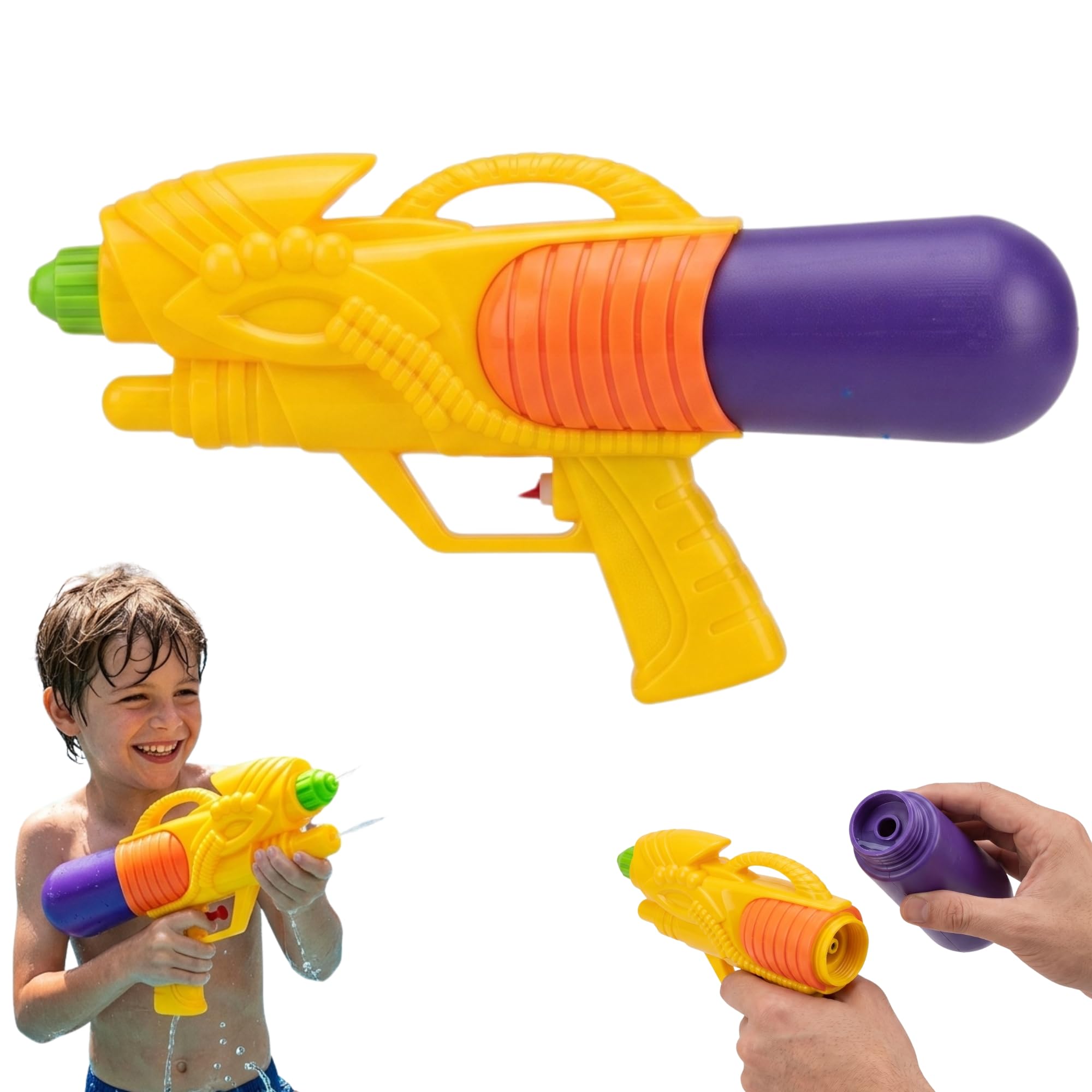 Yellow Kids Water Gun, Range 7M Water Blaster Toy with Trigger Action Water Dual Nozzle, Summer Water Pistol for Garden, Beach & Pool Outdoor Games Size-29cm