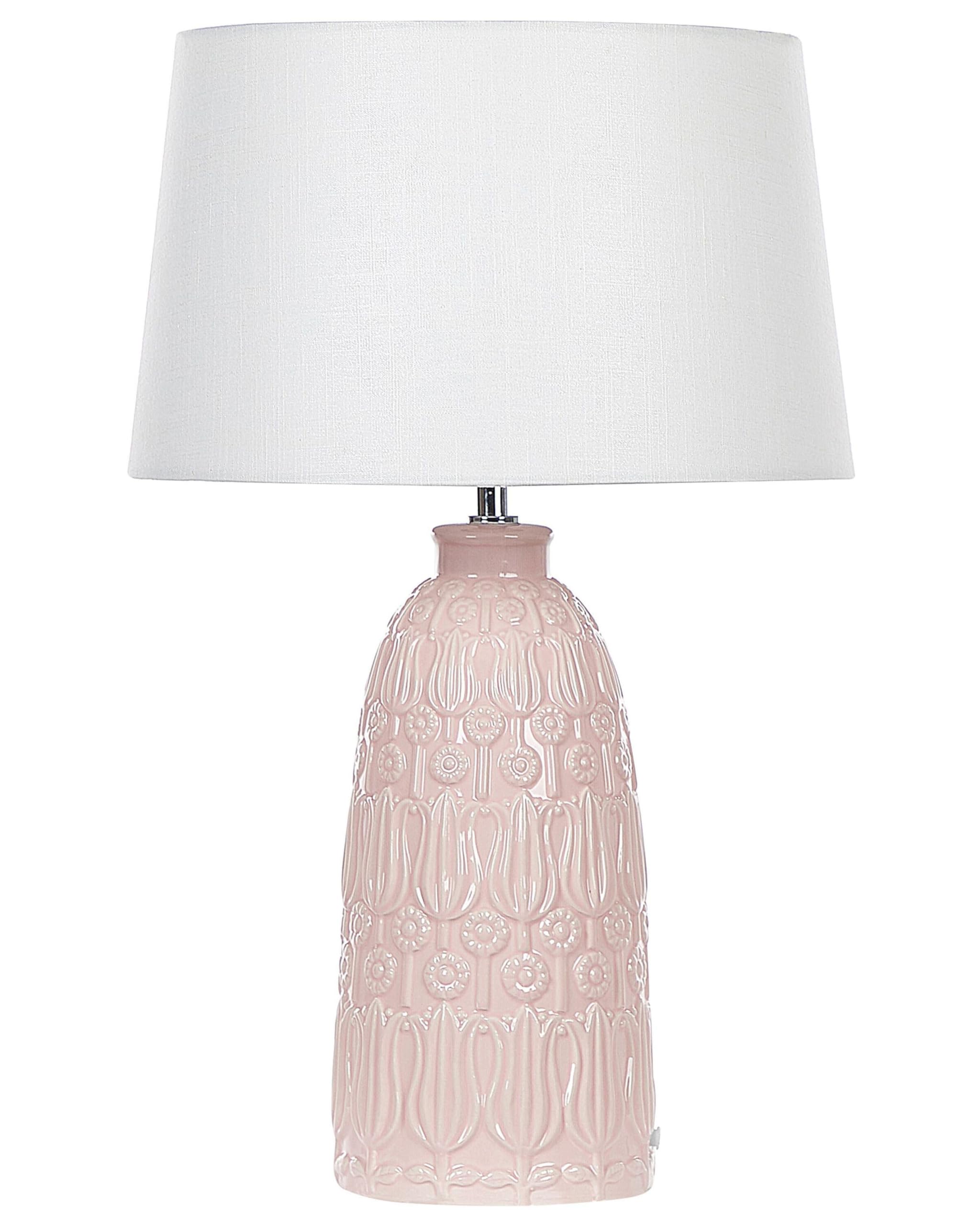 Beliani Lampada da tavolo base in ceramica rosa paralume in tessuto bianco 56 cm boho rustico boho