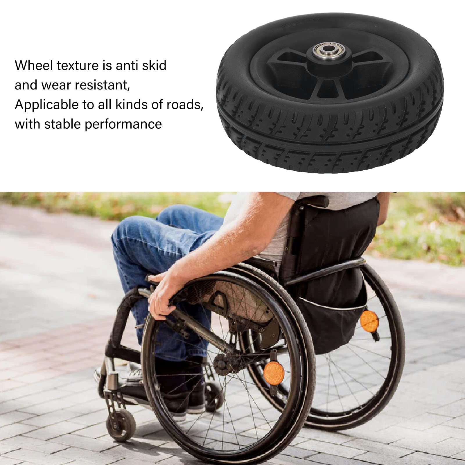 6 Zoll Rollstuhlrad, Rutschfester Verschleißfester PU Solides Rollstuhlrad, Universal Walker Reifenersatz für Rollstühle und Gehhilfen