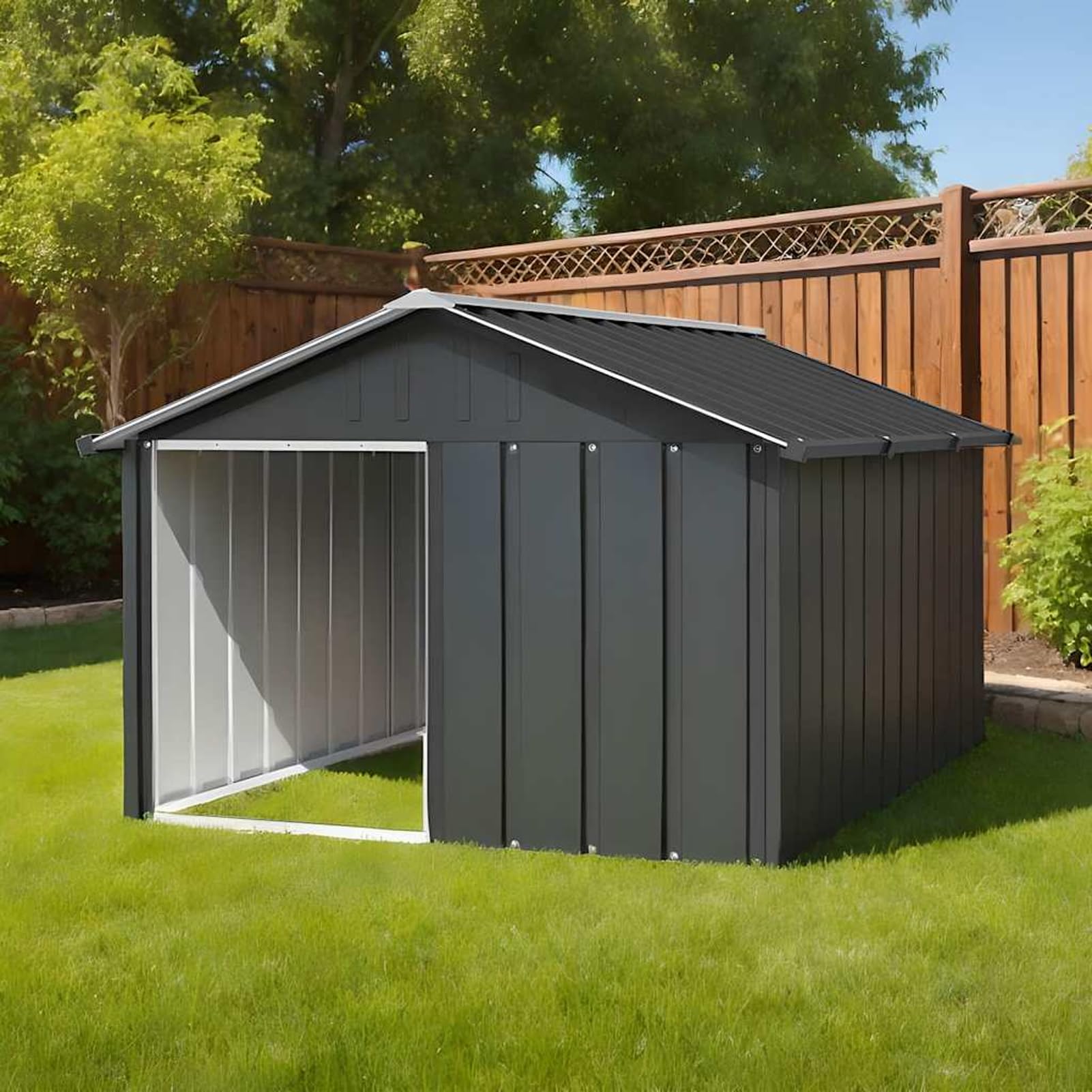 Homgoday Casa Perros Acero galvanizado Gris Antracita 116,5x153x81,5 cm Casetas para Perros Producto para Mascotas y Animales