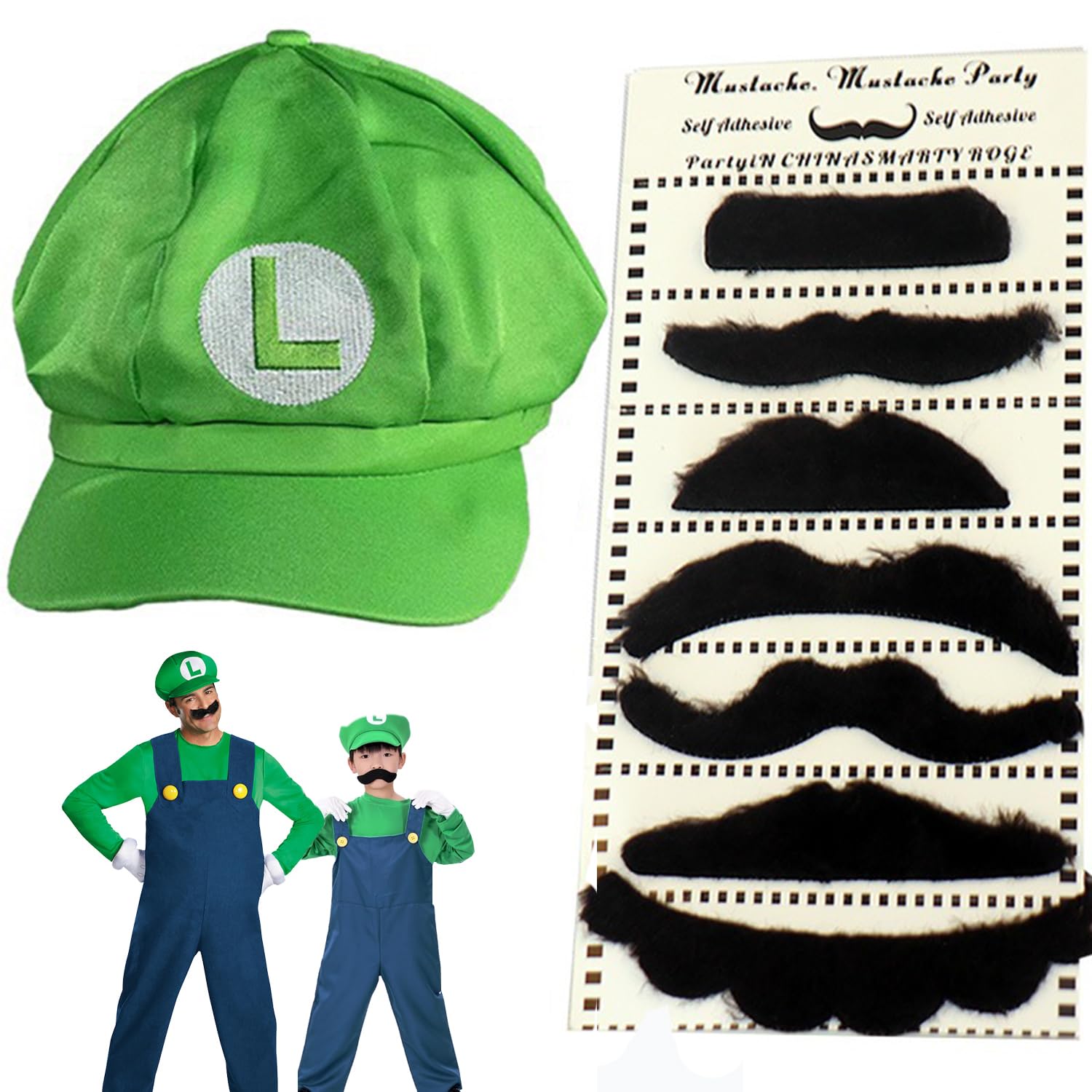YOOYEH Costume, Red Hat White Gloves Mustache Buttons Carnival Costume Adult Fancy Dress Costumes Outfits (2Green)