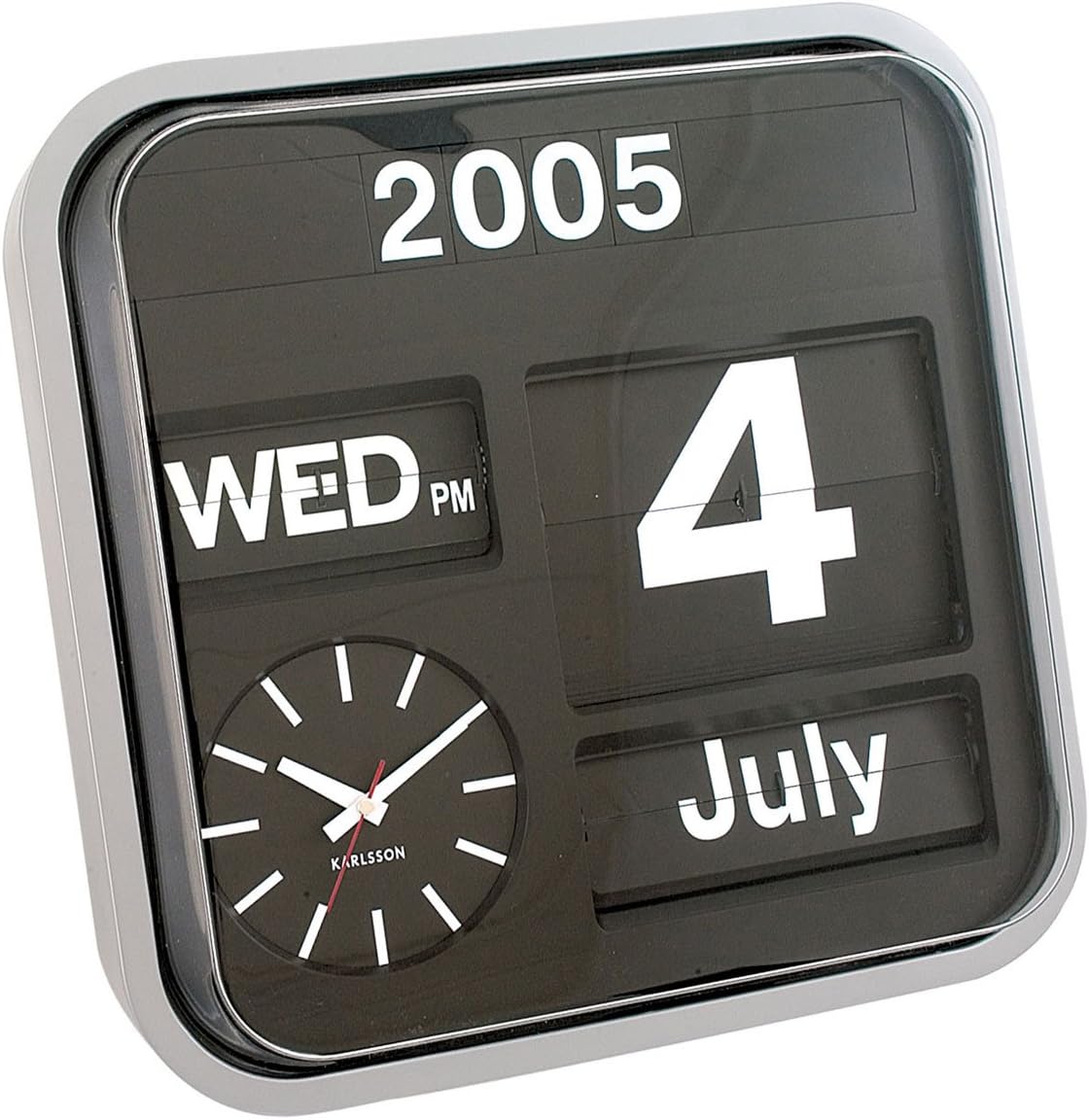 Present Time Karlsson Calender Clock Big Flip Silver 43 x 43 cm, KA4202