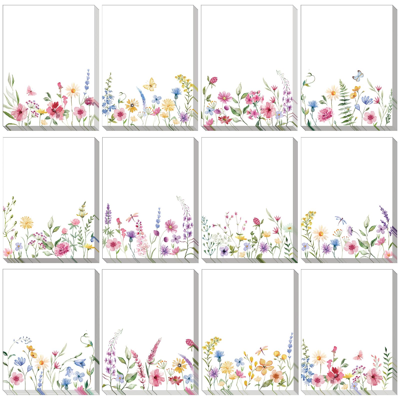 Chiisong 12 Pads Wildflower Sticky Notes Flower Sticky Notes 3 x 4 Inches Floral Notepad Cute Summer Adhesive Memo Reminder Floral Memo Pads Flower Notepads for Women Journal Office Spring Gifts