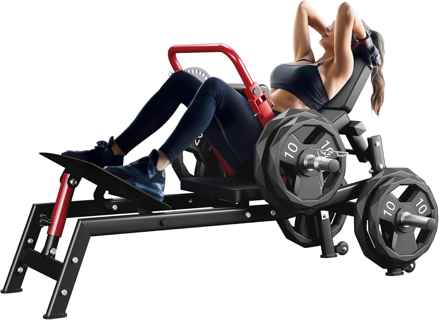 Hip Thrust Machine, Heavy Duty Glute Bridge Machine, 850 Lbs Capacity Glute Workout Equipment with Weight Holder and Non-Slip Padding, Glute Machine for Butt Building, Red