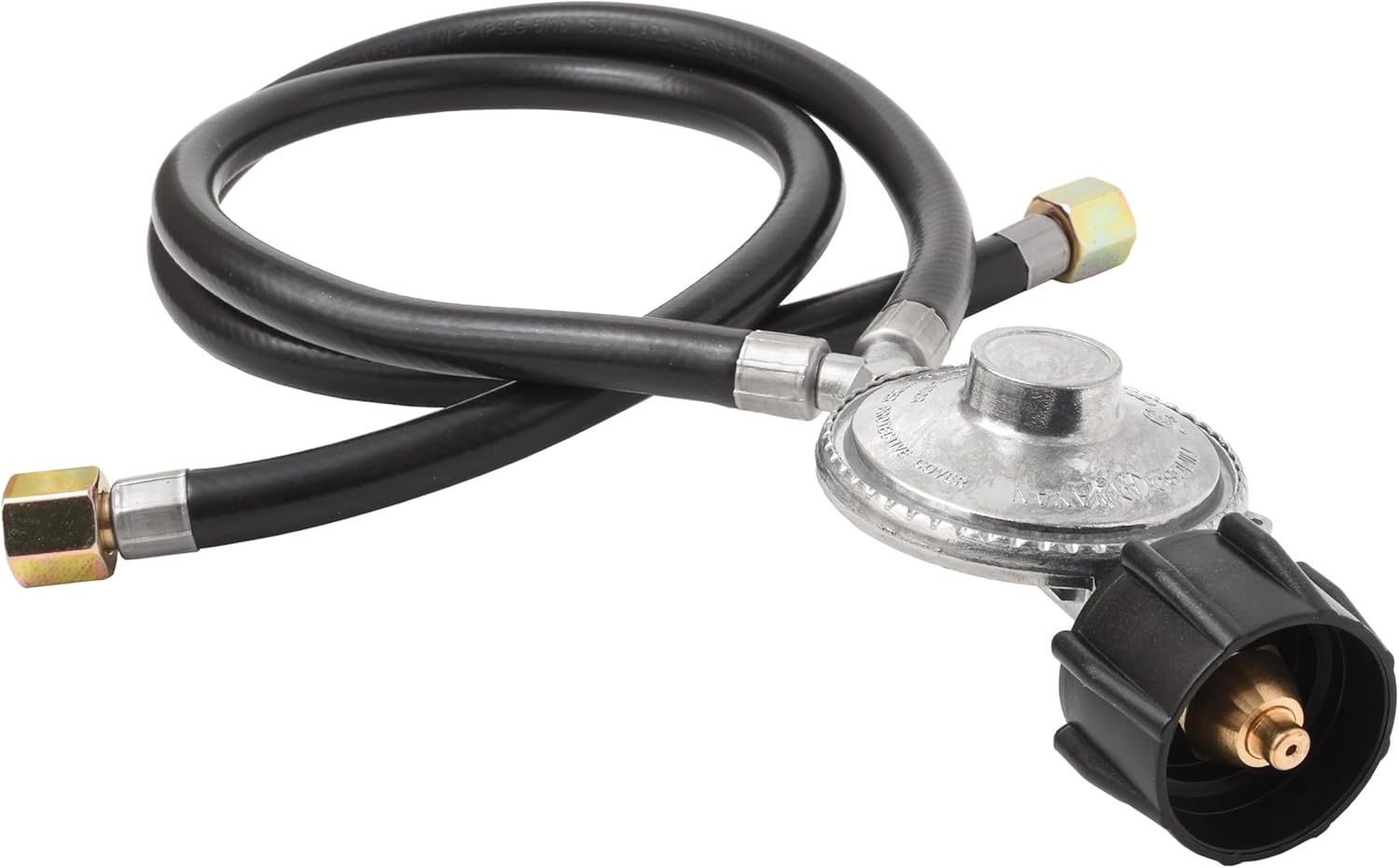 Flame King ALRYQC02 2-Ft Y-Splitter Propane Regulator Double Hose Outlet Fits Type-1 (QCC-1) Tank Connections, for BBQ Grills with Side Burner, Black