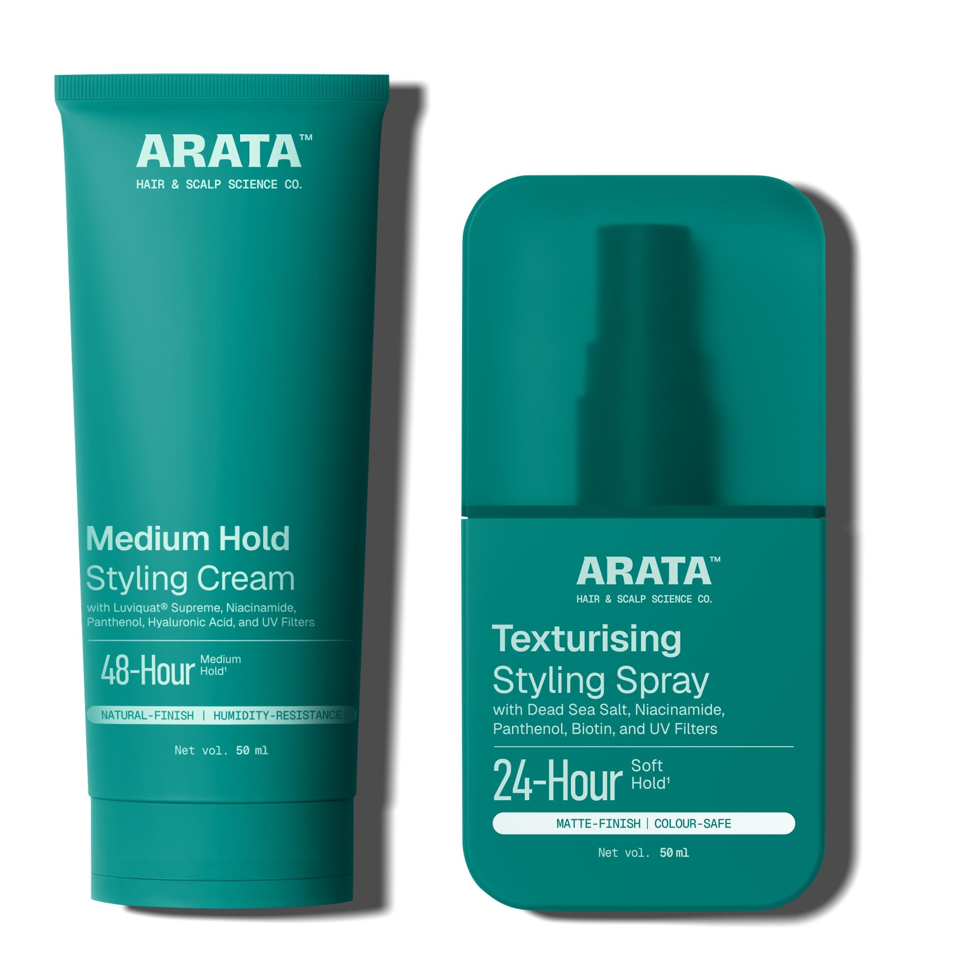 Arata Hair Styling Combo | Sea Salt Spray 50ml & Styling Cream 50ml | Soft to Medium Hold, Matte Finish | Controls Frizz & Flyaways | With Niacinamide & Biotin | For Men & Women-image-3