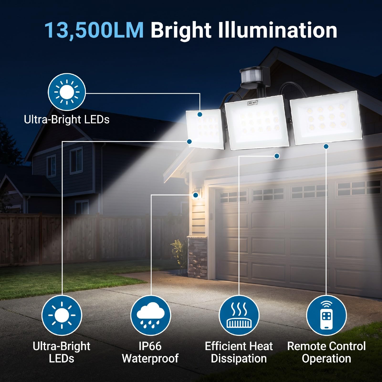 Marhynchus Reflektor LED o Mocy 150 W, z 3-głowicowym Czujnikiem Ruchu i