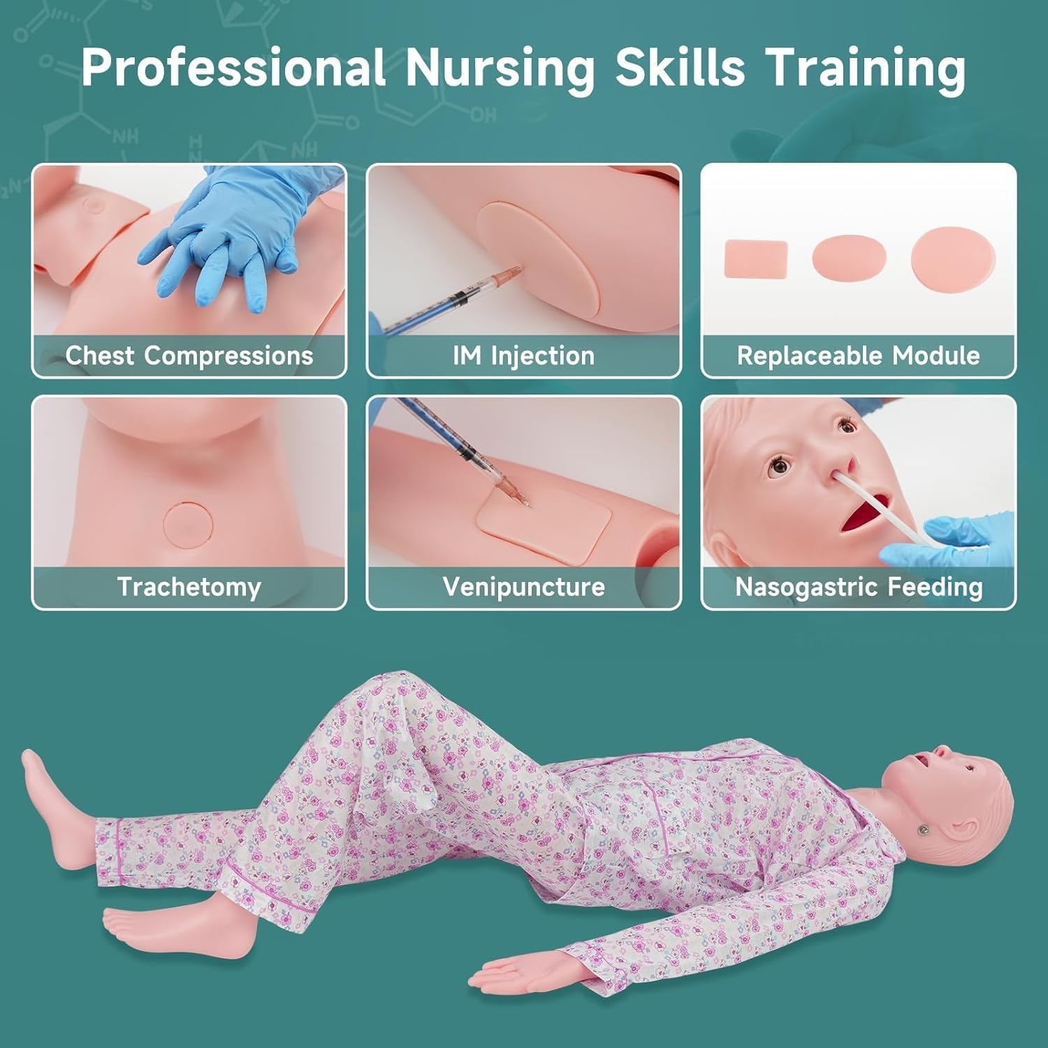 Simulador de cuidado corporal, maniquí de entrenamiento de enfermería, modelos de anatomía humana de demostración de tamaño real, modelo de enseñanza de educación multifuncional para enseñar y