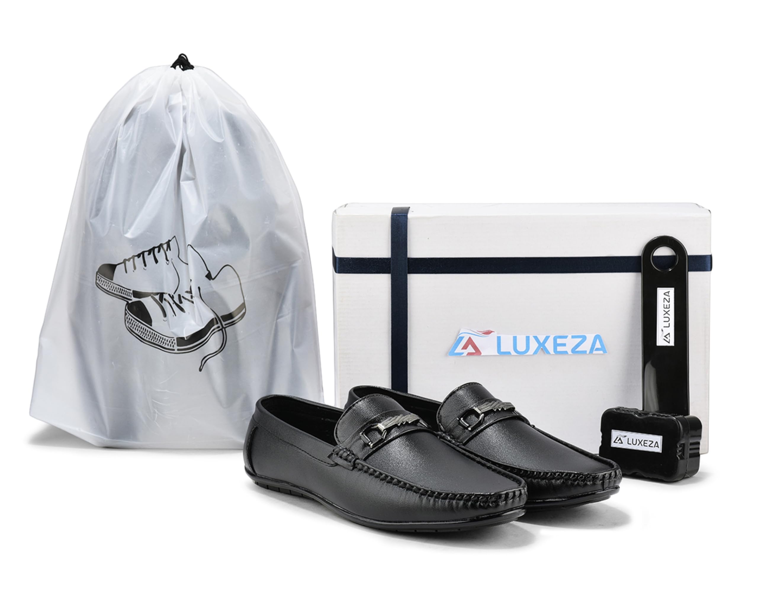 luxeza Men's Leather Loafers – Classic Slip-On Shoes with Metal Detail – Comfortable & Stylish for Casual & Formal Wear All Day Wear – Complimentary Shoe Bag, Shoe Horn & Shine Kit.-picture-10