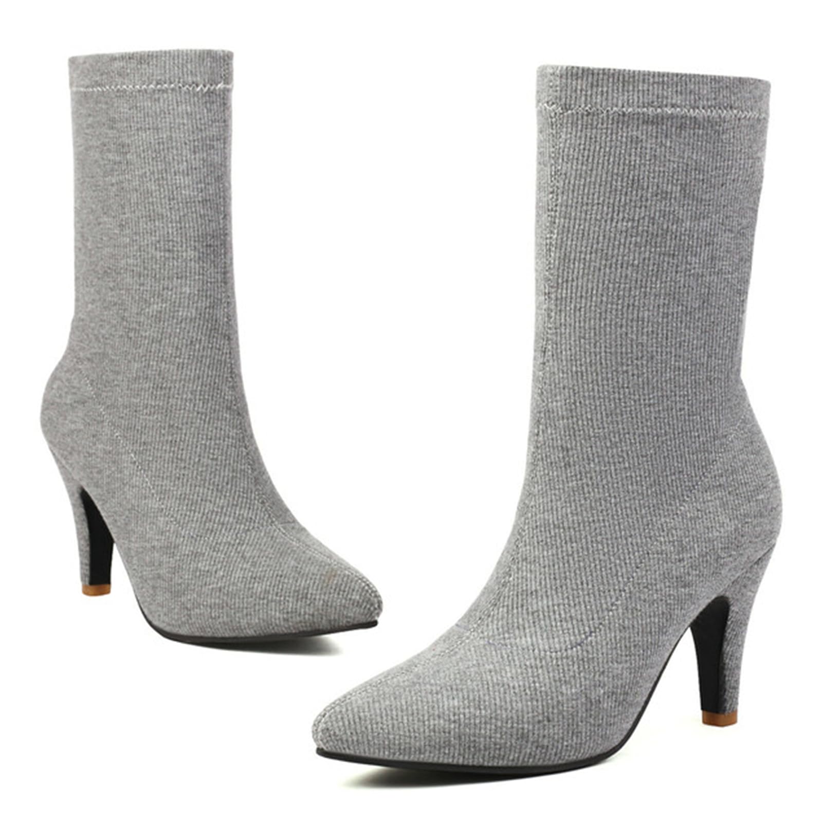 Alyaafifa High Heel Ankle Boots for Women 3 Inch Pointed Closed Toe Pull On Knitted Stretch Sock Stiletto