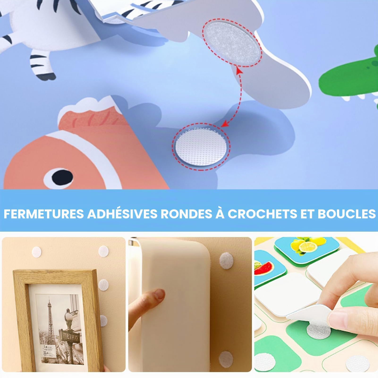 Pastilles Scratch Autocollantes Rondes 15 mm Blanc 1000 Pièces Double Face pour Bricolage
