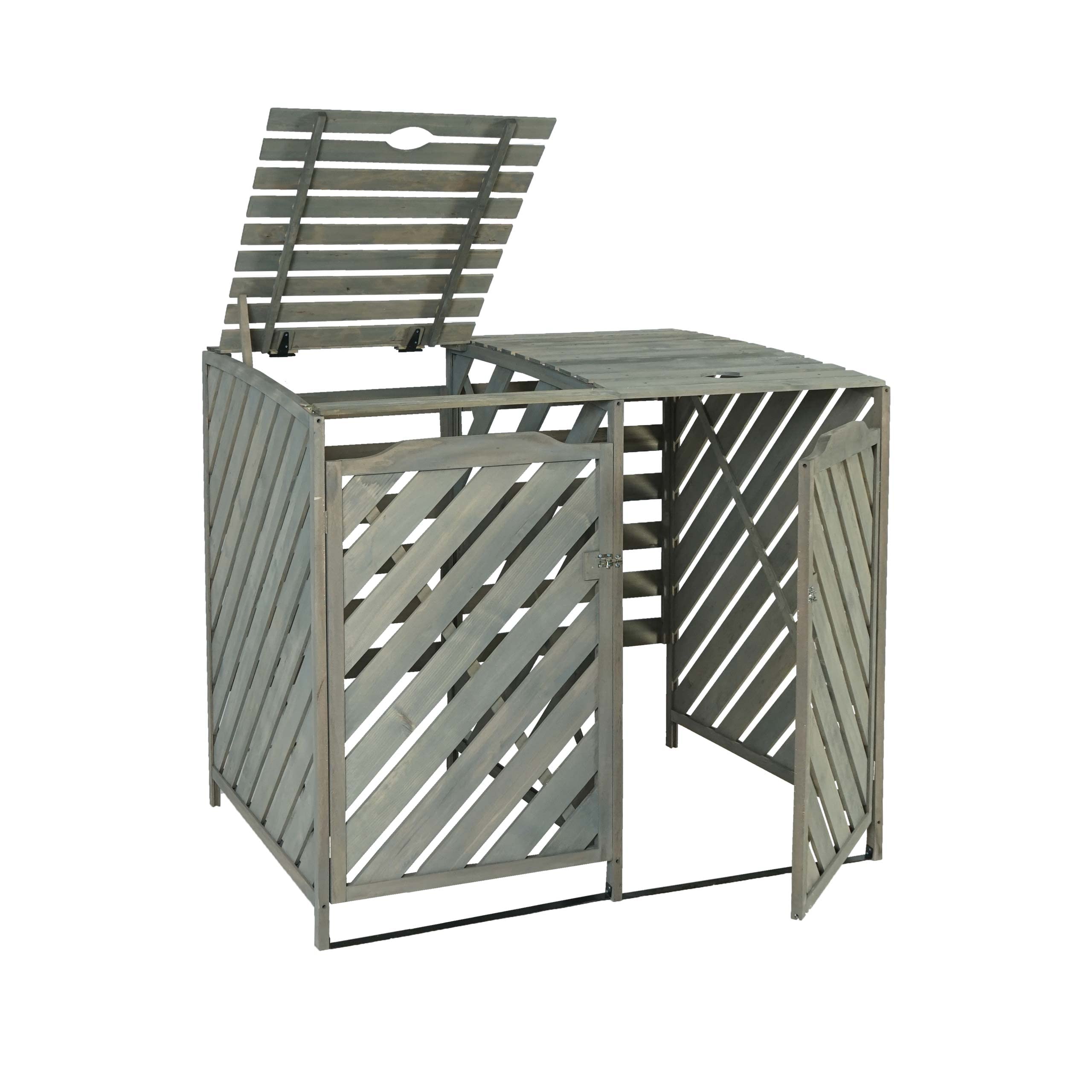 Mendler XL 2er-/4er-Mülltonnenverkleidung HWC-J44 121x133x98cm Holz - grau | Mülltonnenbox, erweiterbar MVG-zertifziert