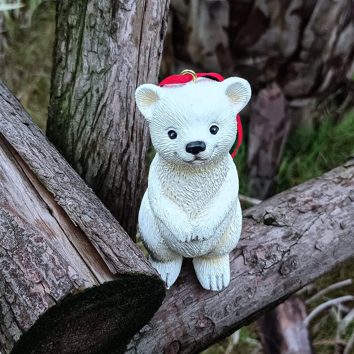 Mini Bear Statue Small Sculpture Ornament Hanging Animal Figurine Gift for Christmas Tree Home Office Room Car Interior Garden Decoration with String (White) - Image 6