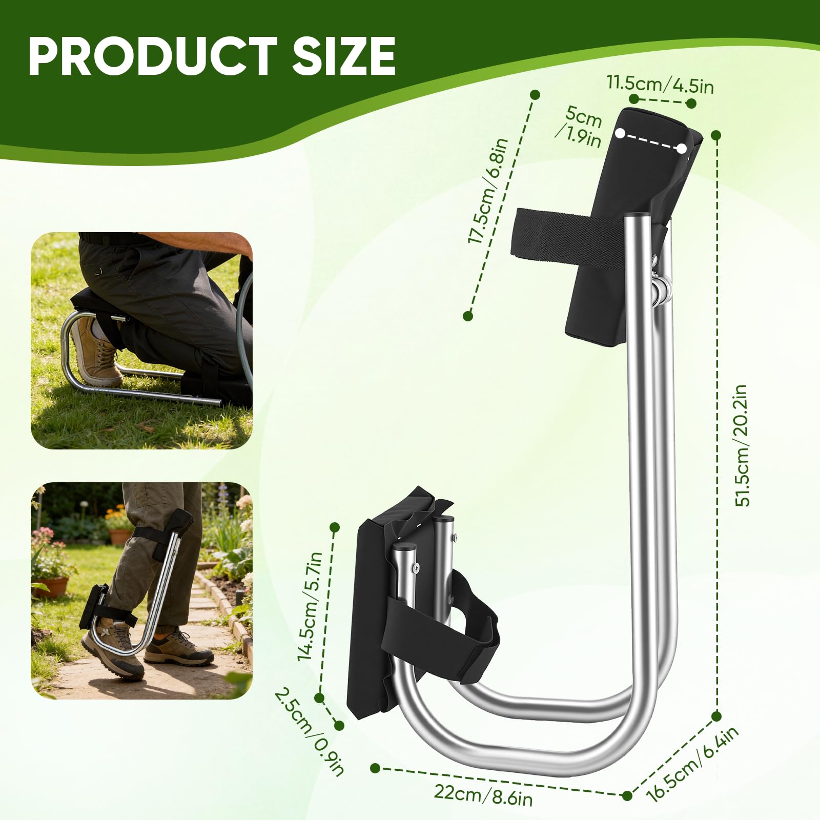 Ginocchiera per giardinaggio, portatile sulla gamba, con telaio in acciaio e cinghie regolabili, ginocchiere per giardino, costruzione e posa di piastrelle, supporto ergonomico per alleviare