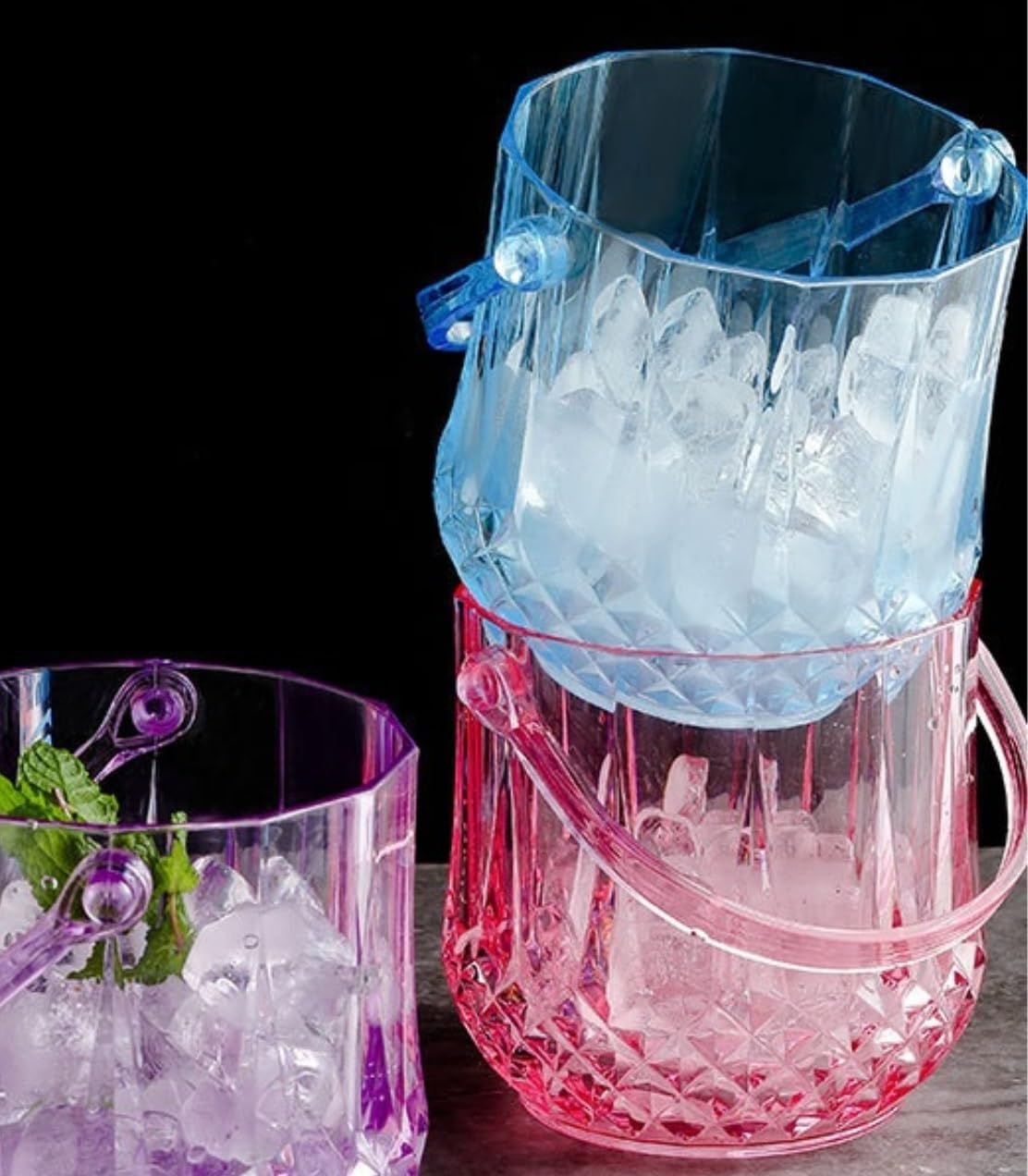 QUQUQ Wine Bucket for Bar Acrylic Ice Bucket for Parties Champagne Cooler with Handle and Tong Home Parties Decor(Purple)