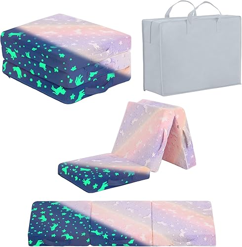 Miniatura 16 de Colchón plegable para niños, lavable para niños pequeños, tapete triple plegable para siesta para dormir, guardería, sofá cama con bolsa de
