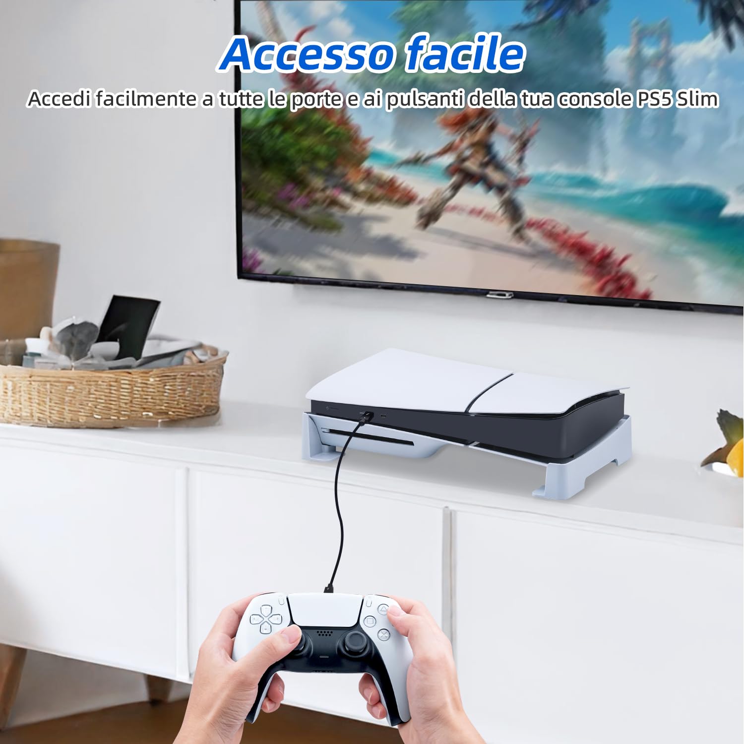Mcbazel Supporto Orizzontale per PS5 Slim/PS5 Pro, Supporto Base per Facile Dissipazione del Calore per Console Playstation 5 Slim/Pro Disc & Digital Edition - Bianco
