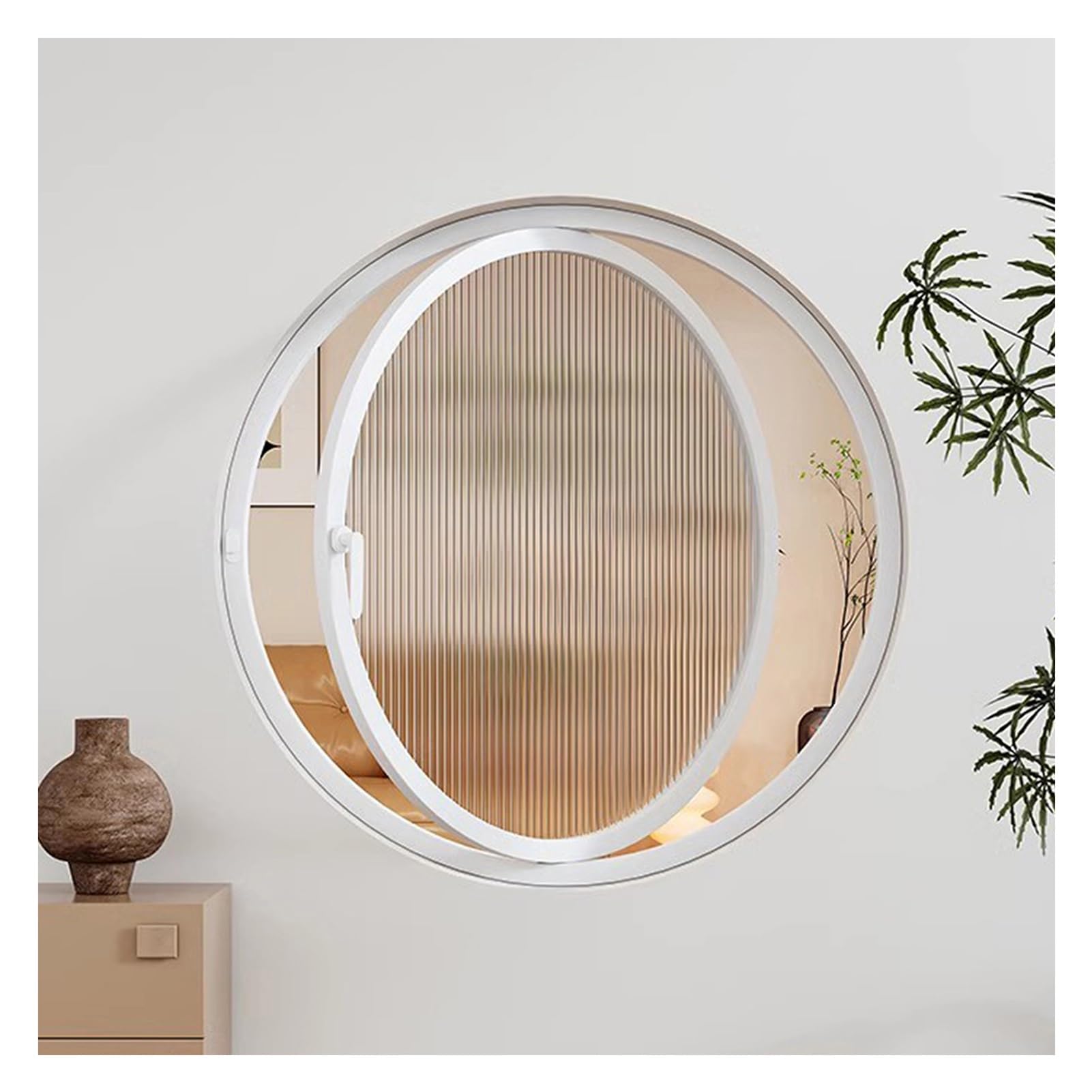 Ventanas Batientes Ventana Circular Giratoria De 360°, Ventana De Ventilación De Vidrio Templado Con Tirador, Ventanas De Recambio Para Viviendas Cobertizos Y Restaurantes(White,52cm/20.47in)