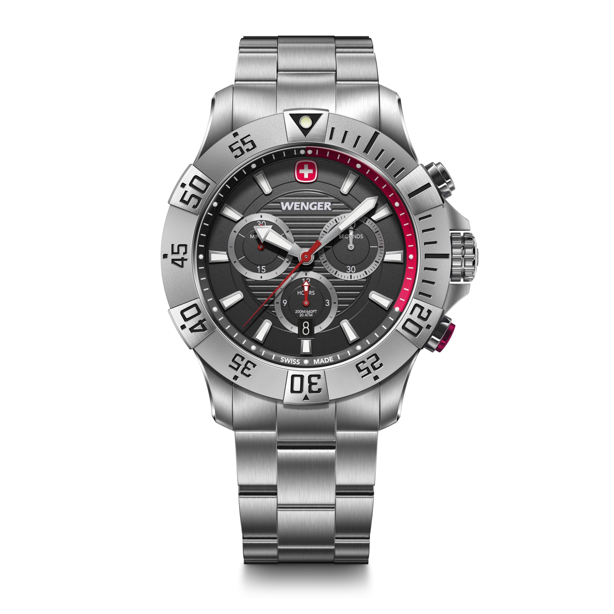 WENGER Herren Armbanduhr Seaforce Chronograph Ø 43 mm, Swiss Made, Analog Quarz, Wasserdicht bis 200 m