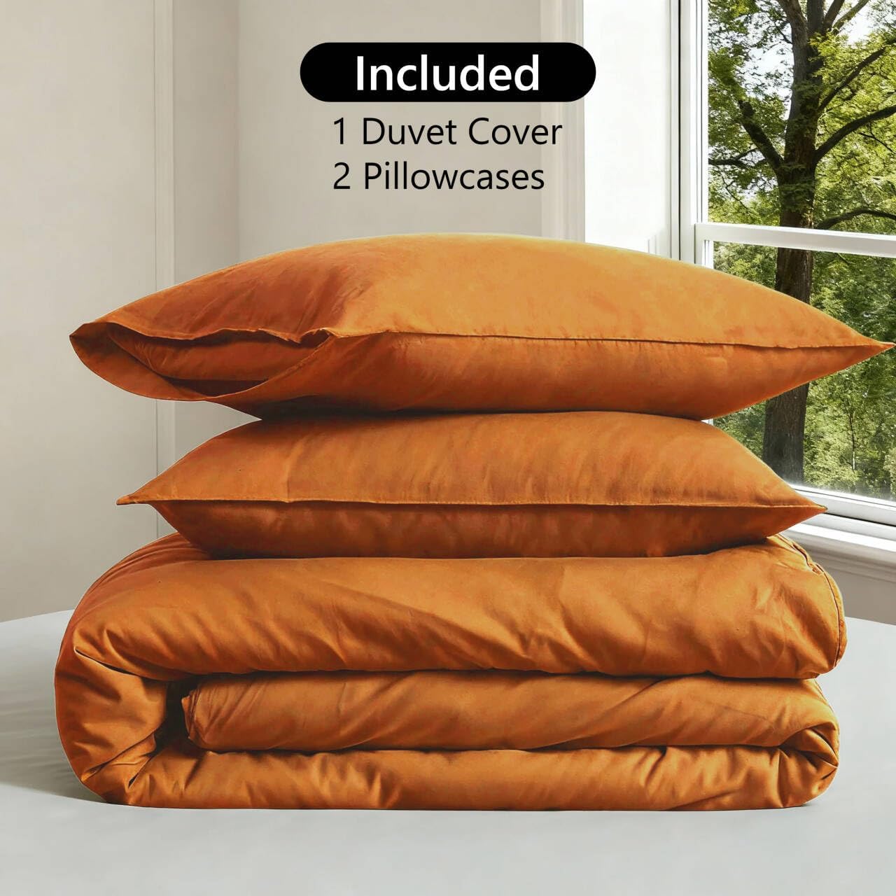 FALUCA French Linen Cotton Duvet Cover Set 3-Piece Queen (88"x92") - Soft & Comfortable, Breathable Farmhouse Bedding for All Seasons& Luxury Home Decor, Rust/Solid Burnt/Dark Orange