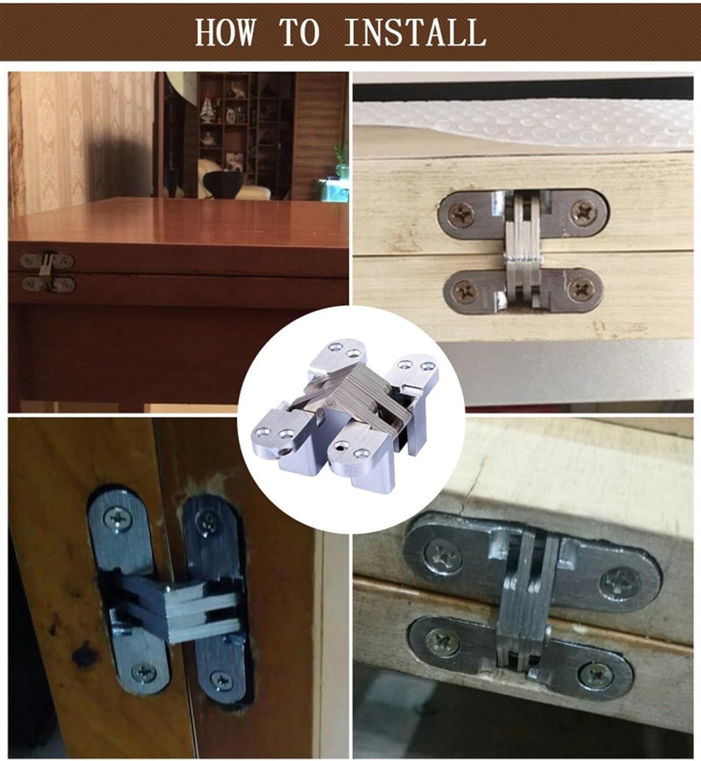 Stainless Steel Hidden Hinges 10kg 13 * 45mm Built-in Concealed Cross Heavy-Loading Folding Door Hinge Furniture Hardware