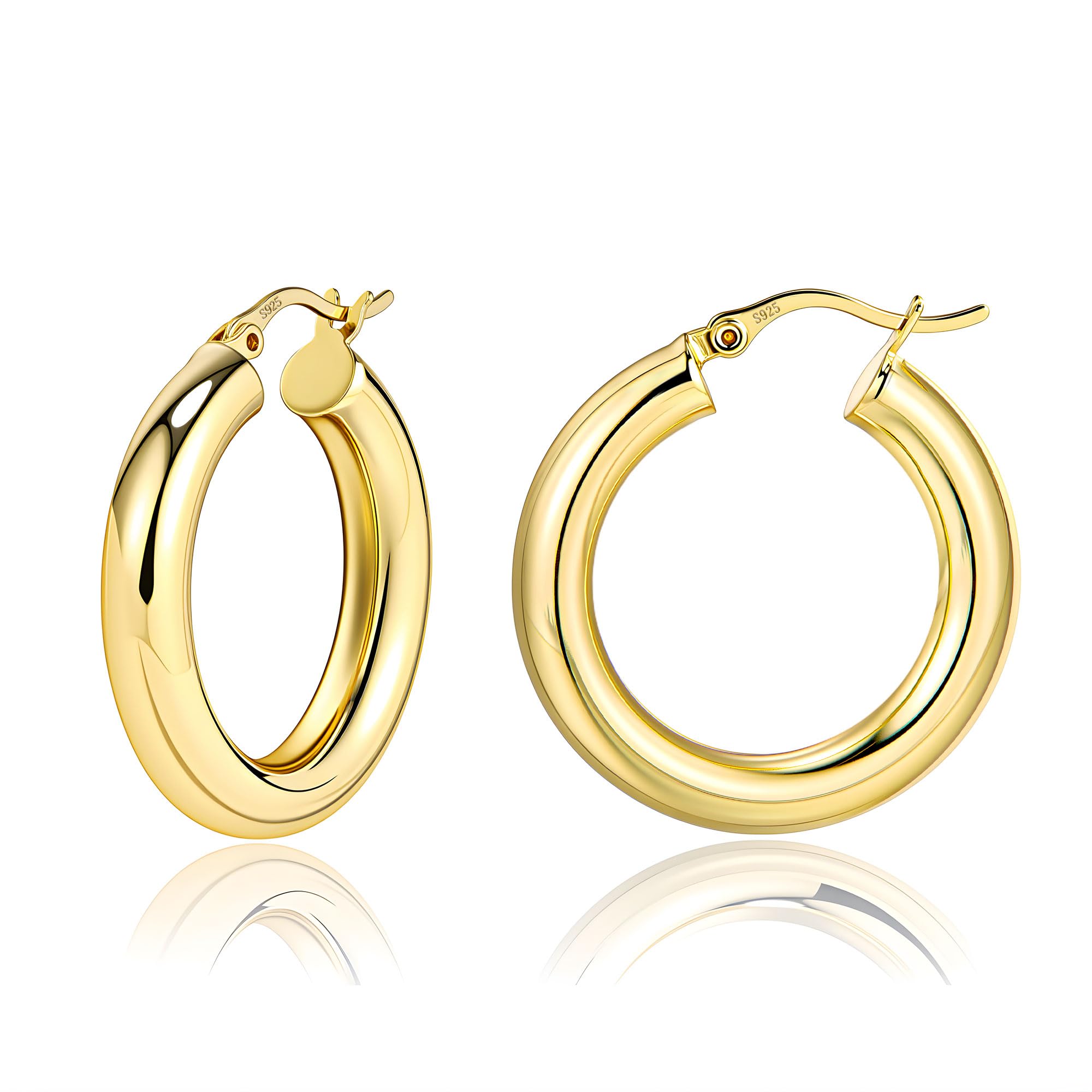 BOUTIQUELOVIN 14K Gold Plated Hoop Earrings for Women Hypoallergenic Thick Chunky Hoop Earrings Lightweight Tube Design