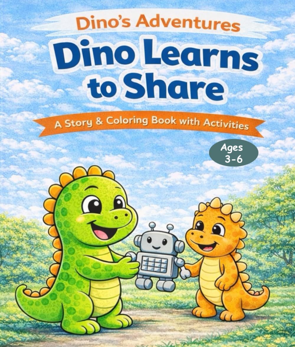Dino Learns to Share: A Story, Coloring, and Activity Book for Preschoolers & Kindergarten Kids: A Story, Coloring, and Activity Book for Ages 3–6 (Dino's Adventures)