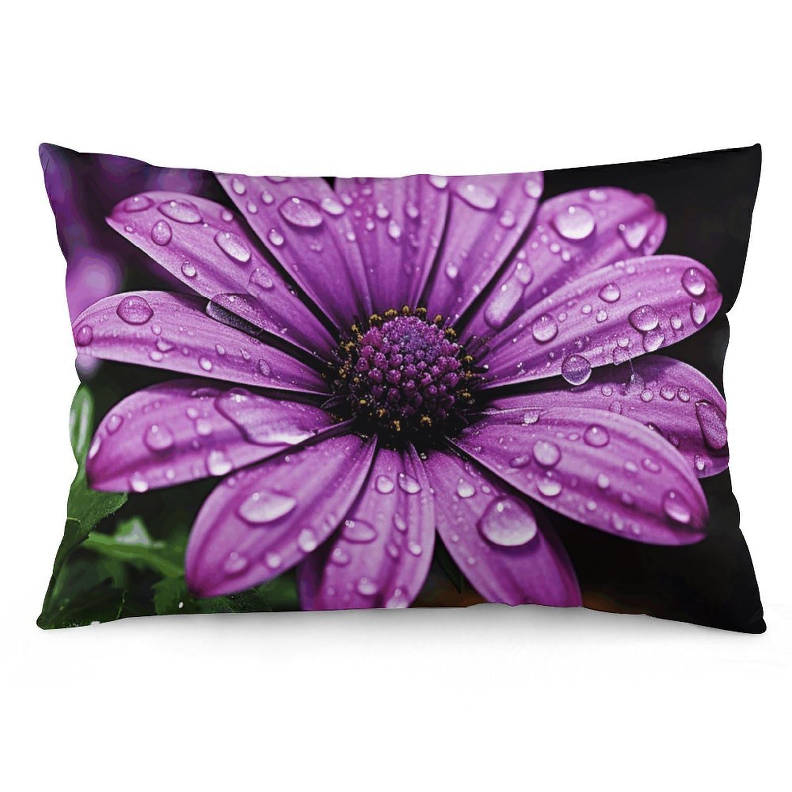 Velvet Pillowcases Standard Size 12 "x20, Ultra Soft Breathable Pillow Cases for Bed, Luxury Cozy Fuzzy Pillow Shams, Lumbar Pillow Cover, Purple Daisy Cushion Case Home Decor