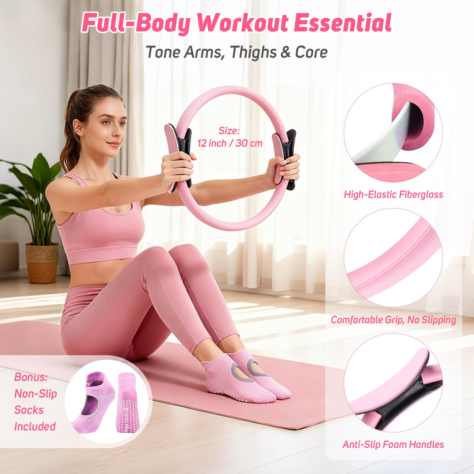 Asten Kit de Pilates à Domicile : Équipement avec Anneau, Balle, Bandes de Résistance, Curseur et Rouleau en Mousse