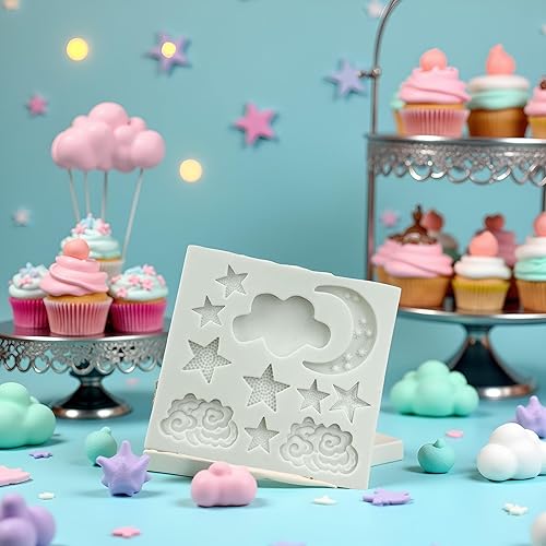 Miniatura 5 de 1 molde de silicona con forma de nubes de luna y estrella, moldes de chocolate para manualidades, fondant, galletas, nube, fondant, luna para