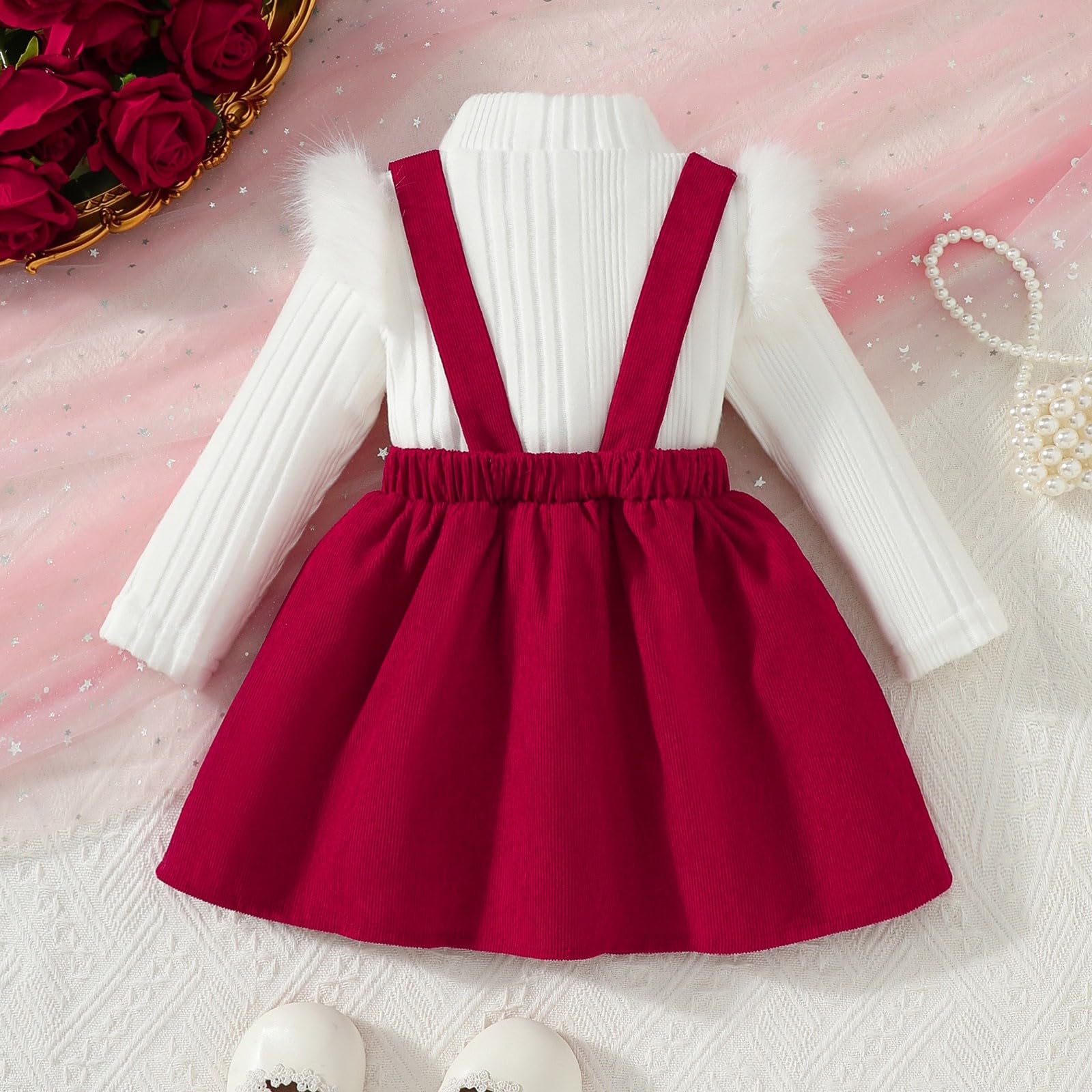 Generisch Winterliches Mädchen-Outfit mit langärmeligem Trägertop Schleifenkleid für Kleinkinder Festliche Zweiteiler-Sets für Feiertage Partys