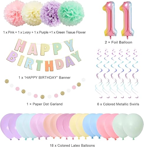 Miniatura 2 de BRT Bearingshui Decoraciones de cumpleaños número 11, globo arcoíris con el número 11 de 40 pulgadas, pancarta de feliz cumpleaños, suministros de