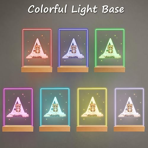 Miniatura 5 de Luz nocturna personalizada para bebé con base de madera, lámpara LED con nombre personalizado para habitación de niños, decoración de guardería de