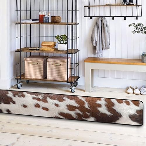 Alfombras de pasillo de piel de vaca marrón, antideslizantes, con patrón de piel de ganado, lavables, alfombra de baño, alfombra de baño suave para