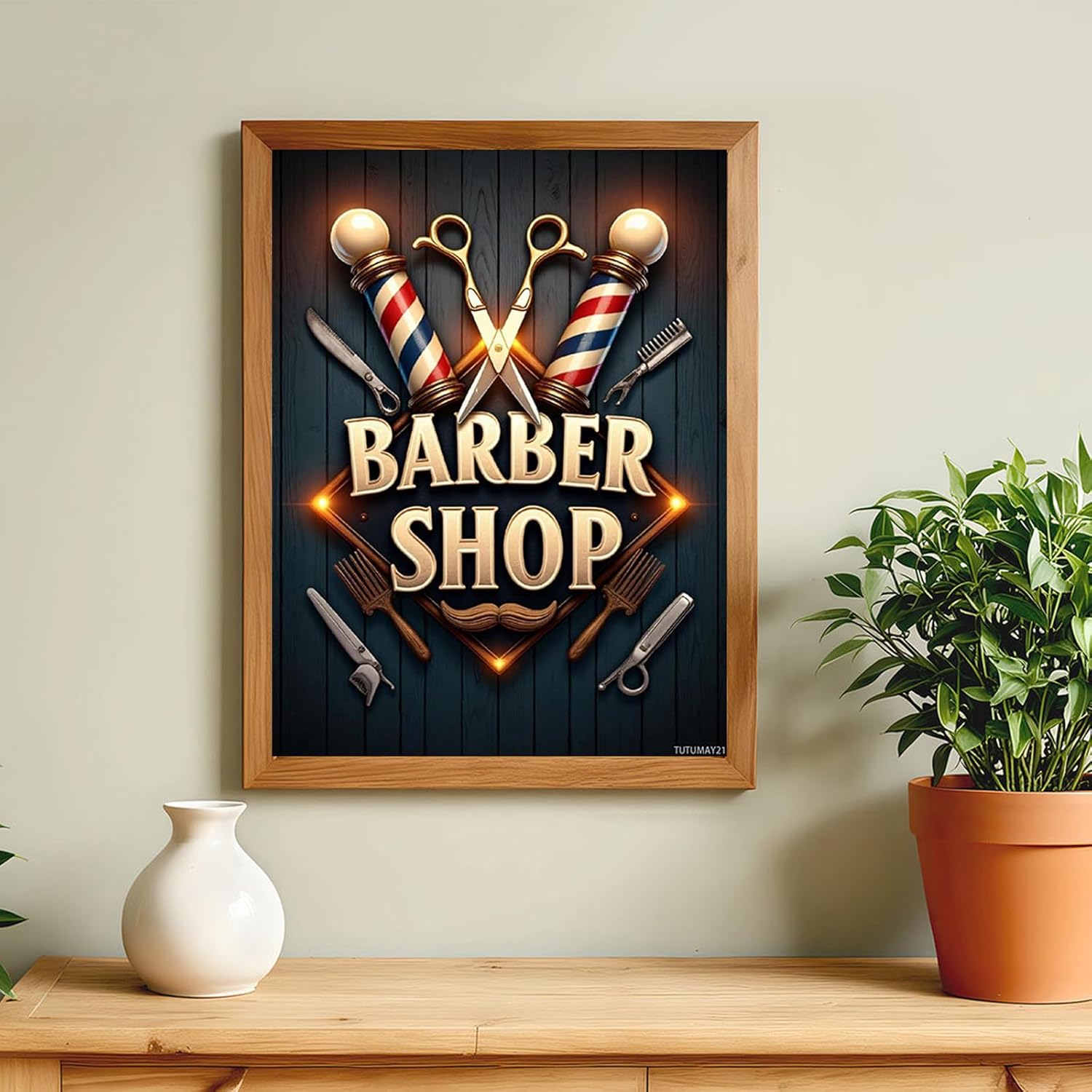 TUTUMAY21 Diamond Art Kit for Adults, Barber Scissors Pole Sign Vintage Diamond Painting for Adults Beginners, DIY 5D Diamond Art Painting Kits Craft for Home Wall Decor 12x16 Inch Frameless