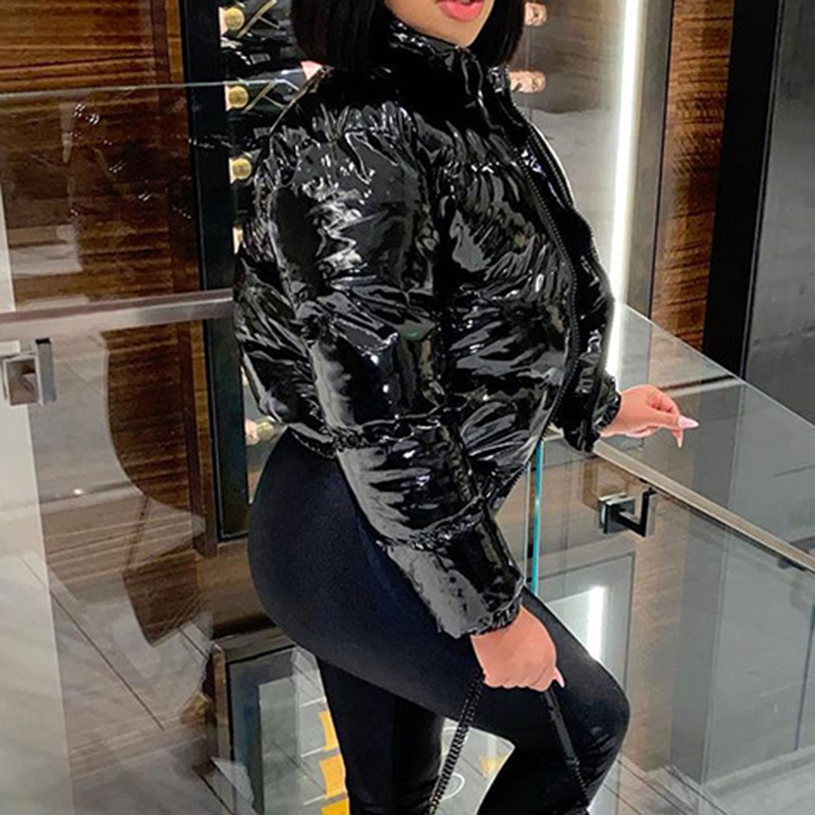 Piumino da donna leggero corto – Piumino da donna casual invernale con chiusura lampo cappotto invernale con tasca trapuntata colletto alto sciolto giacca trapuntata senza cappuccio giacca outdoor