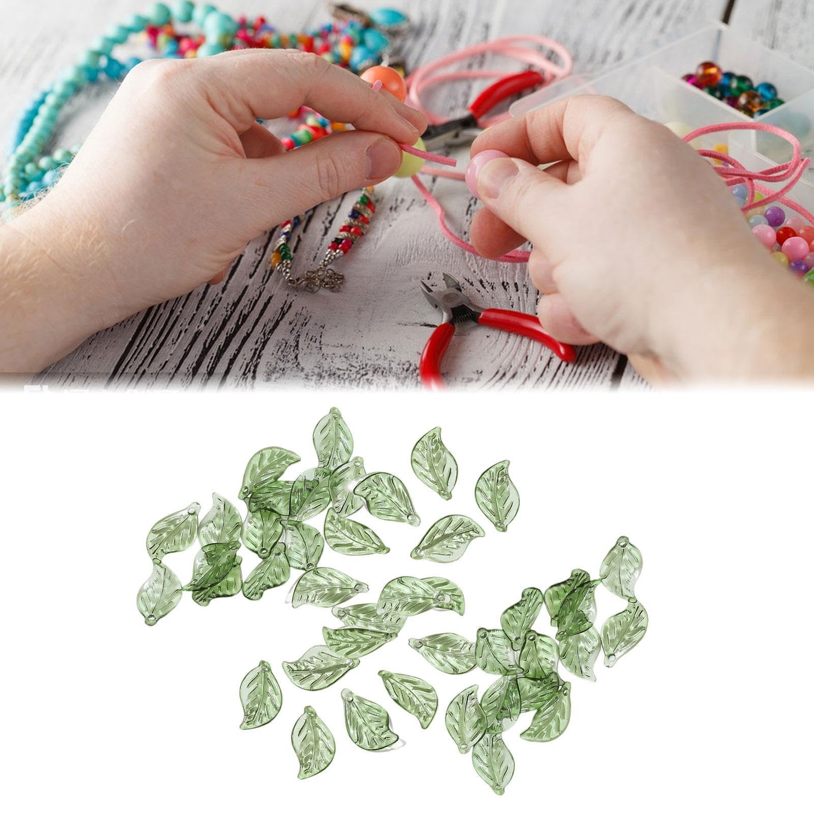 SNAPPSY 50Pcs Leaf Charms Decor Stylish Loose Beads for DIY Crafts Necklace Bracelet 1.1x1.9 cm Dark Green-picture-13