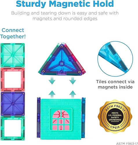 Miniatura 3 de Best Choice Products Juego de 110 piezas de azulejos magnéticos coloridos para niños, bloques de construcción con imán de construcción en 3D,